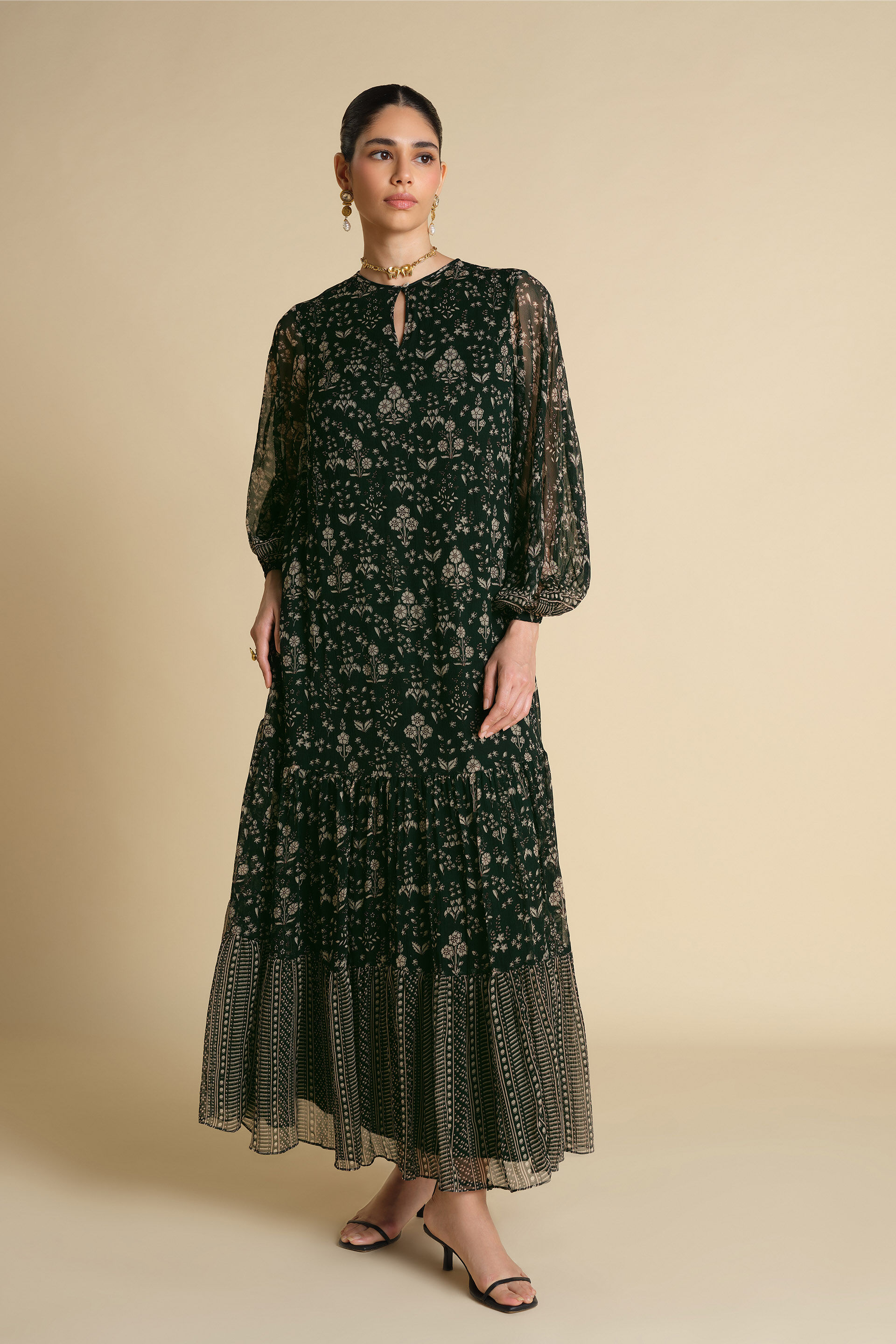 Sithara Printed Kaftan - Green, Green, image 1